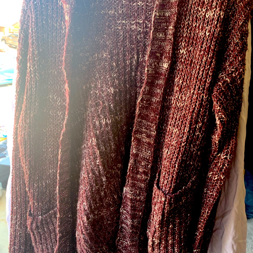 Red knit cardigan